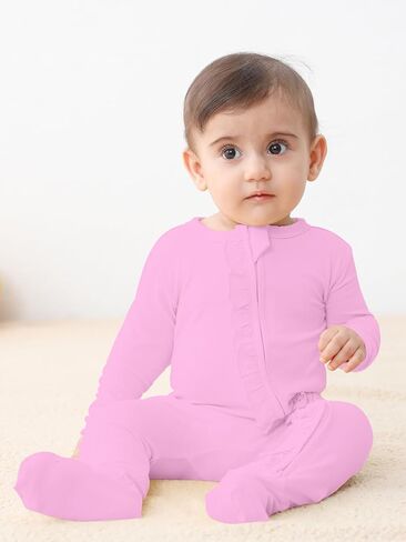بيجامة GUISBY Baby Footies مكشكشة، بأكمام طويلة ناعمة مع سحاب للنوم في اتجاهين in Kuwait