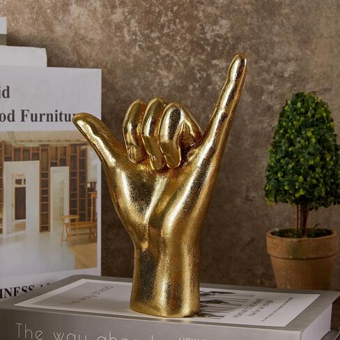 لافتة يد MicDecor Gold Decor ASL، تمثال يدوي للهيكل العظمي للهالوين من البوليريسين مقاس 7.8 بوصة (JS0371B) in Kuwait