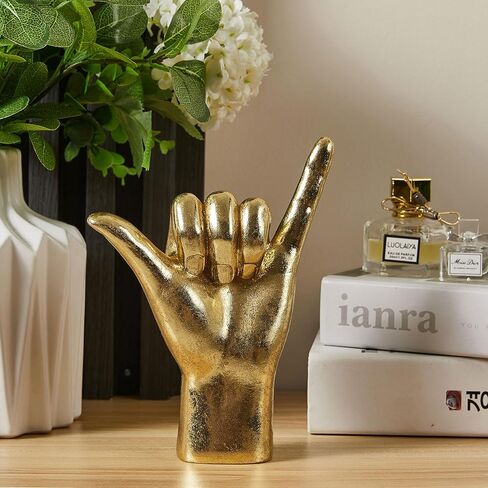 لافتة يد MicDecor Gold Decor ASL، تمثال يدوي للهيكل العظمي للهالوين من البوليريسين مقاس 7.8 بوصة (JS0371B) in Kuwait