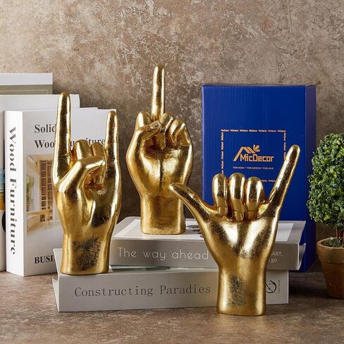 لافتة يد MicDecor Gold Decor ASL، تمثال يدوي للهيكل العظمي للهالوين من البوليريسين مقاس 7.8 بوصة (JS0371B) in Kuwait