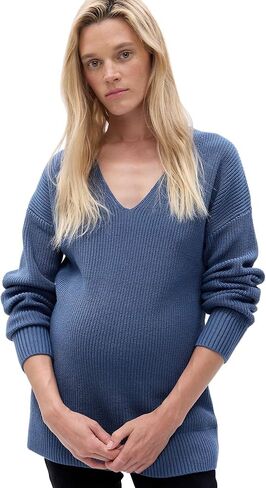 GAP Women's Maternity Cotton V-Neck Sweater Bainbridge Blue Large in Saudi Arabia
