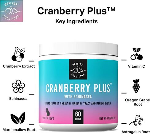 Cranberry Chews for Cats - UTI, Bladder, Kidney, & Urinary Tract Support - Cat Health Supplements Contain Cranberry Extract, Echinacea, Vitamin C, and Astragalus Root - 60 Soft Treats in Kuwait