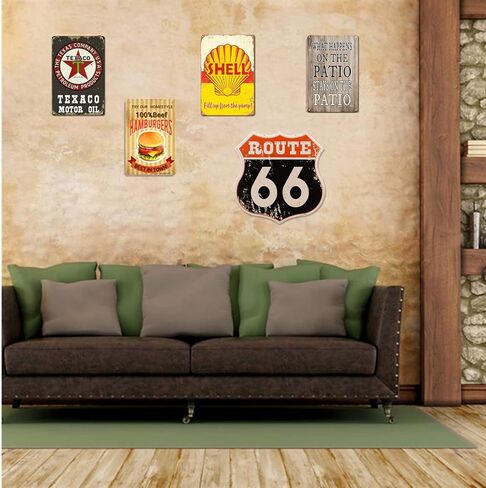 علامات القصدير المعدنية العتيقة علامات المرآب الرجعية للرجال ديكورات الحائط ملصقات متجر السيارات القديمة محطة النفط والغاز علامة رجل ديكور الكهف 5 قطع 8 × 12 بوصة in Kuwait