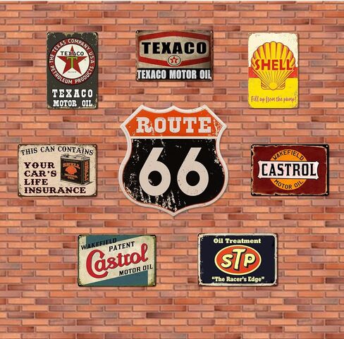 علامات القصدير المعدنية العتيقة علامات المرآب الرجعية للرجال ديكورات الحائط ملصقات متجر السيارات القديمة محطة النفط والغاز علامة رجل ديكور الكهف 5 قطع 8 × 12 بوصة in Kuwait