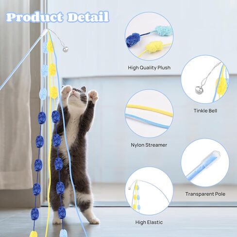 Mewlmart لعبة القط التفاعلية لعبة عصا القط القطيفة دعابة لعبة قصبة صيد السمك مع جرس لعبة سلسلة القط لألعاب القطط الصغيرة لمطاردة القطط الداخلية (عصا وردية) in Kuwait