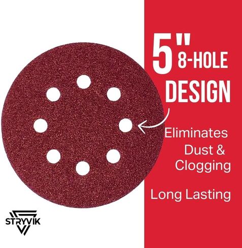 STRYVIK 5 in. 8 Hole Hook and Loop Sanding Discs, Multi-Surface, 40/60/80/120/180/240/320 Grit, 10 pcs/Grit (70-Pack) in Saudi Arabia