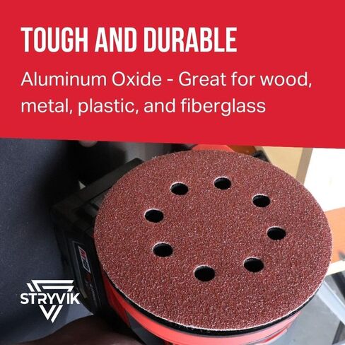STRYVIK 5 in. 8 Hole Hook and Loop Sanding Discs, Multi-Surface, 40/60/80/120/180/240/320 Grit, 10 pcs/Grit (70-Pack) in Saudi Arabia