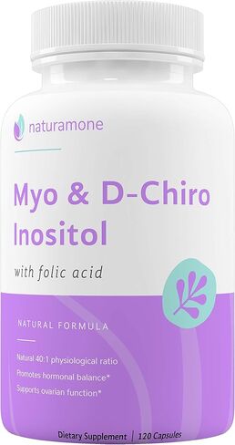 Naturamone Myo-Inositol & D-Chiro Inositol Blend with 100% of Daily Folate - 40:1 Physiological Ratio - Polycystic Ovary Syndrome (PCOS), Hormonal Balance and Ovarian Support 120 Capsules in Kuwait