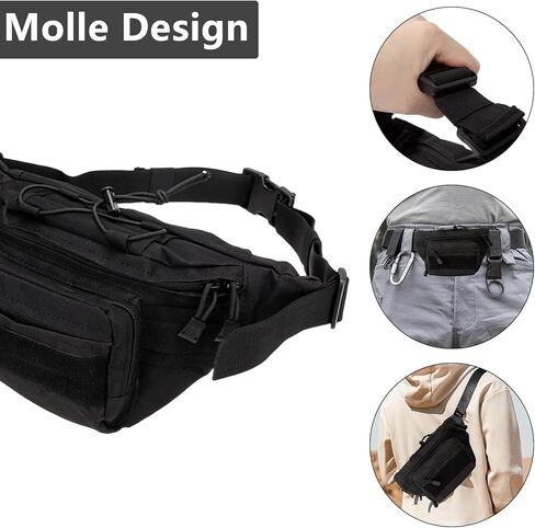 حقيبة خصر تكتيكية من Focalmotors مكونة من قطعتين، حقيبة عسكرية سوداء مع حزام قابل للتعديل للمشي لمسافات طويلة والتخييم والأنشطة الخارجية in Kuwait