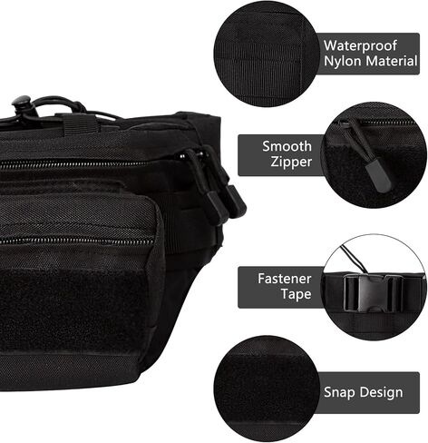 حقيبة خصر تكتيكية من Focalmotors مكونة من قطعتين، حقيبة عسكرية سوداء مع حزام قابل للتعديل للمشي لمسافات طويلة والتخييم والأنشطة الخارجية in Kuwait