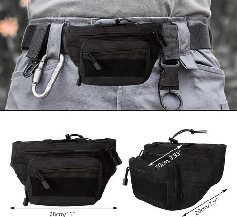 حقيبة خصر تكتيكية من Focalmotors مكونة من قطعتين، حقيبة عسكرية سوداء مع حزام قابل للتعديل للمشي لمسافات طويلة والتخييم والأنشطة الخارجية in Kuwait