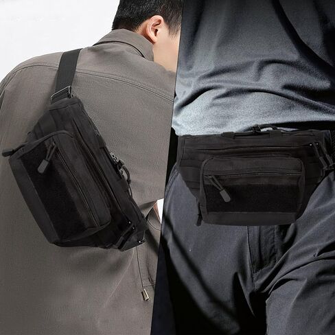 حقيبة خصر تكتيكية من Focalmotors مكونة من قطعتين، حقيبة عسكرية سوداء مع حزام قابل للتعديل للمشي لمسافات طويلة والتخييم والأنشطة الخارجية in Kuwait