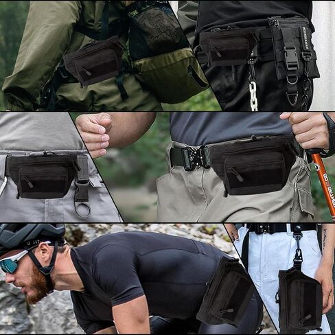 حقيبة خصر تكتيكية من Focalmotors مكونة من قطعتين، حقيبة عسكرية سوداء مع حزام قابل للتعديل للمشي لمسافات طويلة والتخييم والأنشطة الخارجية in Kuwait