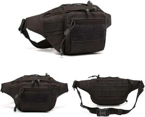 حقيبة خصر تكتيكية من Focalmotors مكونة من قطعتين، حقيبة عسكرية سوداء مع حزام قابل للتعديل للمشي لمسافات طويلة والتخييم والأنشطة الخارجية in Kuwait