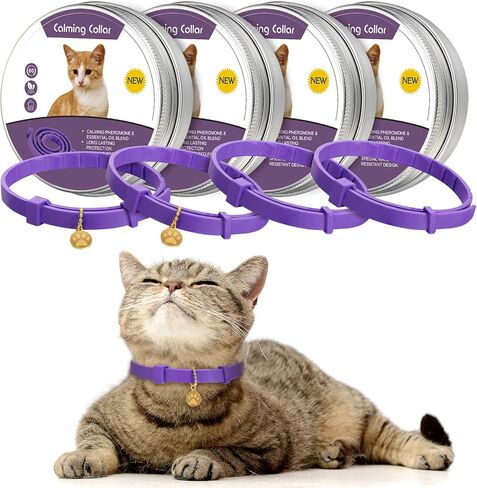 4 Pcs Calming Cats Collar Adjustable Cat Calm Collar Lavender Scent Relaxing Cat Collar with 2 Pendant for Puppies Cats Reduce Stress Aggression Anxious, up to 15 Inches (Black) in Saudi Arabia