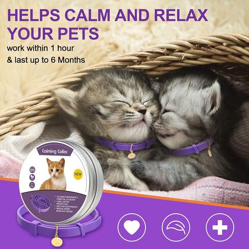 4 Pcs Calming Cats Collar Adjustable Cat Calm Collar Lavender Scent Relaxing Cat Collar with 2 Pendant for Puppies Cats Reduce Stress Aggression Anxious, up to 15 Inches (Black) in Saudi Arabia