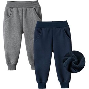 GFQLONG Toddler Boys 2 Pack Polar Fleece Jogger Sweatpants,Baby Winter Warm Pocket Lounging Bottoms