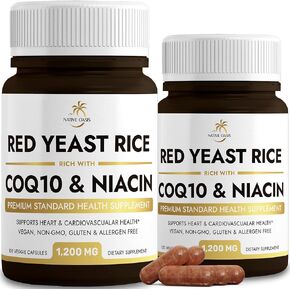 NATIVE OASIS (2-Pack) Red Yeast Rice 1,200 mg. Capsules | 240 Count | Made with CoQ10 and Flush Free Niacin | Heart Health Formula | Non-GMO, Citrinine Free, Gluten Free in Saudi Arabia