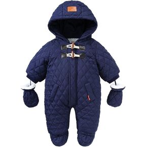 TAOJIAN Infant and toddler Baby Boys Toggle Winder Snowsuit Hooded Puffer Jacket with Gloves Hooded Footie Jumpsuit,6-24M