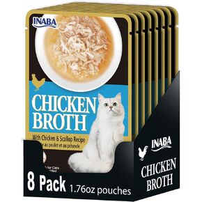 INABA Chicken Broth, Side Dish/Topper for Cats with Vitamin E, 1.76 Ounce Pouch, 8 Pouches Total, Chicken Recipe in Kuwait