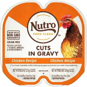 NUTRO Grain Free Natural Wet Cat Food Cuts in Gravy Beef Recipe, 2.64 oz. PERFECT PORTIONS Twin-Pack Trays, Pack of 24