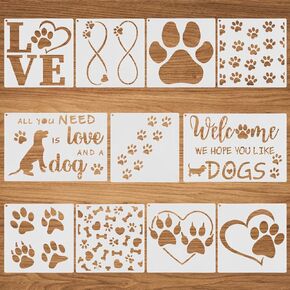 11Pcs Dog Paw Print Stencils,Reusable Love Dog Stencils for Painting,Wall Stencils Plastic Paw Template for for Painting On Wood Wall Home Decor in Kuwait