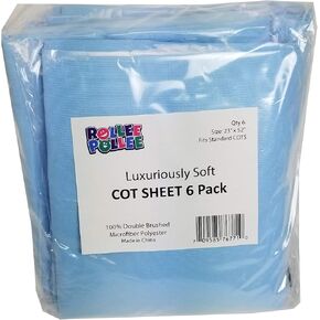 ROLLEE POLLEE Cot Sheet 6-Pack with Elastic Loops for Extra Security, 23" x 52" Standard Size, Super Soft and Durable Microfiber, Perfect for Preschool and Daycare (Green, 6-Pack)