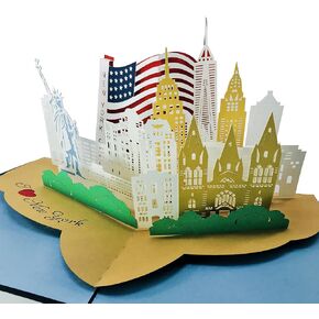 تمثال الحرية WOWPAPERART - بطاقة تهنئة منبثقة ثلاثية الأبعاد لجميع المناسبات - السفر، الحب، عيد الميلاد، التقاعد، التهاني، شكرًا لك، أتمنى لك الشفاء العاجل، عيد الميلاد - قابلة للطي بشكل مسطح، متضمن ظرف