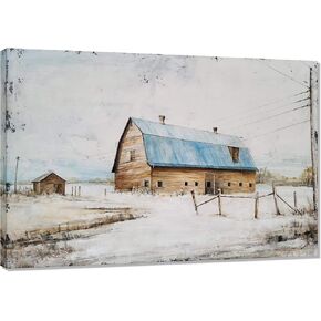 Yihui Arts Red Barn Canvas Wall Art - Hand Painted Vintage Farmhouse Oil Paintings - Modern Abstract Rustic Country Decor Pictures for Living Room Bedroom Bathroom Decoration in Kuwait