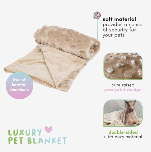 Petique The Velvet Blanky Pet Blanket, Super Soft Cat and Dog Blanket, Double Sided Plush Polyester, Cute Paw Print Design, Reversible, Machine Washable, Large Fleece Kitten and Puppy Blanket in Kuwait