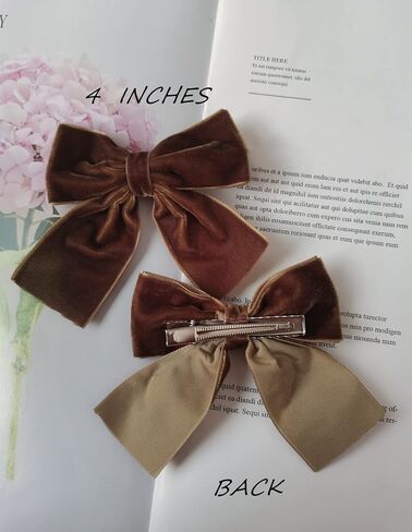Hjiaruiky Hand-made Velvet Hair Bows Clips for Little Girls - Big Brown Bows in Saudi Arabia