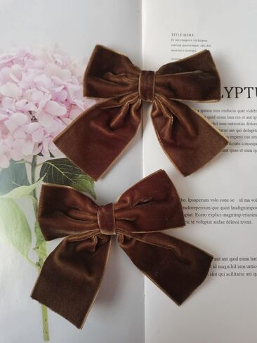 Hjiaruiky Hand-made Velvet Hair Bows Clips for Little Girls - Big Brown Bows in Saudi Arabia