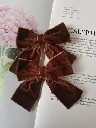 Hjiaruiky Hand-made Velvet Hair Bows Clips for Little Girls - Big Brown Bows in Saudi Arabia