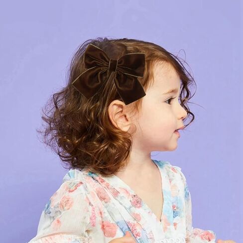 Hjiaruiky Hand-made Velvet Hair Bows Clips for Little Girls - Big Brown Bows in Saudi Arabia