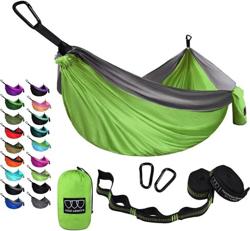 Gold Armour Camping Hammock - Portable Hammock Single Hammock Camping Accessories Gear for Outdoor Indoor Adult Kids, USA Based Brand (OD Green) in Saudi Arabia