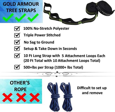 Gold Armour Camping Hammock - Portable Hammock Single Hammock Camping Accessories Gear for Outdoor Indoor Adult Kids, USA Based Brand (OD Green) in Saudi Arabia