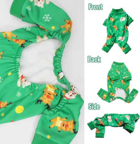Christmas Dog Pajamas for Small Medium Dogs Girl Boy, Dog Onesie Cold Weather Outfit, Snowflake Reindeer Pattern, Pet Cat Holiday Pajamas Fleece Inside, Green. in Saudi Arabia