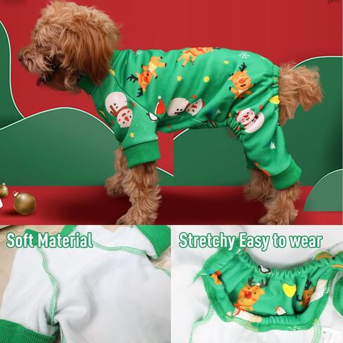 Christmas Dog Pajamas for Small Medium Dogs Girl Boy, Dog Onesie Cold Weather Outfit, Snowflake Reindeer Pattern, Pet Cat Holiday Pajamas Fleece Inside, Green. in Saudi Arabia