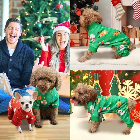 Christmas Dog Pajamas for Small Medium Dogs Girl Boy, Dog Onesie Cold Weather Outfit, Snowflake Reindeer Pattern, Pet Cat Holiday Pajamas Fleece Inside, Green. in Saudi Arabia