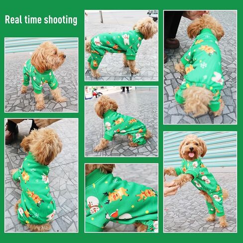 Christmas Dog Pajamas for Small Medium Dogs Girl Boy, Dog Onesie Cold Weather Outfit, Snowflake Reindeer Pattern, Pet Cat Holiday Pajamas Fleece Inside, Green. in Saudi Arabia