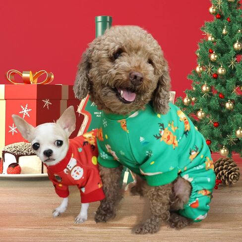 Christmas Dog Pajamas for Small Medium Dogs Girl Boy, Dog Onesie Cold Weather Outfit, Snowflake Reindeer Pattern, Pet Cat Holiday Pajamas Fleece Inside, Green. in Saudi Arabia
