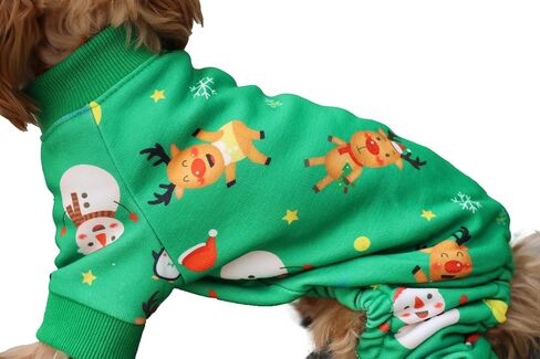 Christmas Dog Pajamas for Small Medium Dogs Girl Boy, Dog Onesie Cold Weather Outfit, Snowflake Reindeer Pattern, Pet Cat Holiday Pajamas Fleece Inside, Green. in Saudi Arabia
