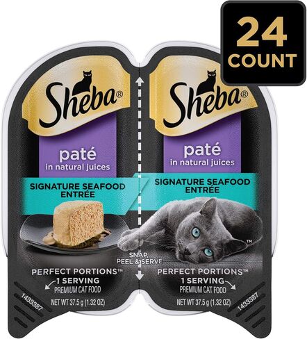 Sheba Wet Food PERFECT PORTIONS Paté Adult Wet Cat Food Trays (24 Count, 48 Servings), Signature Seafood Entrée, Easy Peel Twin-Pack Trays in Saudi Arabia
