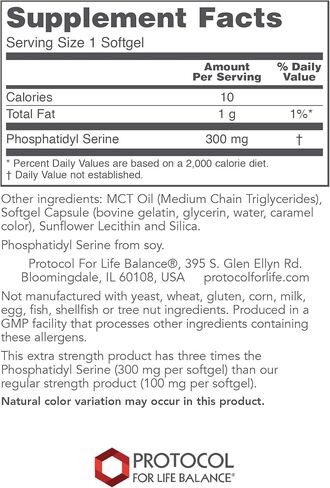 Protocol For Life Balance - Phosphatidyl Serine (Extra Strength) 300mg - Neurological and Cognitive Support, Helps Slow Down Signs of Aging - 50 Softgels in Saudi Arabia