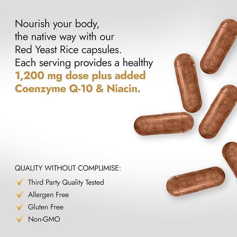NATIVE OASIS (2-Pack) Red Yeast Rice 1,200 mg. Capsules | 240 Count | Made with CoQ10 and Flush Free Niacin | Heart Health Formula | Non-GMO, Citrinine Free, Gluten Free in Saudi Arabia