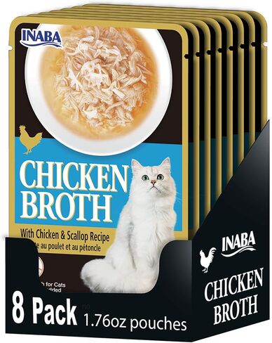 INABA Chicken Broth, Side Dish/Topper for Cats with Vitamin E, 1.76 Ounce Pouch, 8 Pouches Total, Chicken Recipe in Kuwait