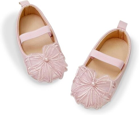 Infant Baby Girls Dress Shoes Newborn Bowkont Mary Jane Flats Non-Slip Lightweight Soft Sole Toddler First Walkers Princess Wedding Shoes in Saudi Arabia