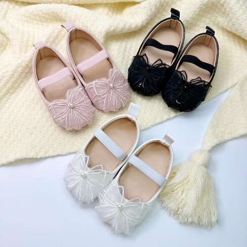 Infant Baby Girls Dress Shoes Newborn Bowkont Mary Jane Flats Non-Slip Lightweight Soft Sole Toddler First Walkers Princess Wedding Shoes in Saudi Arabia