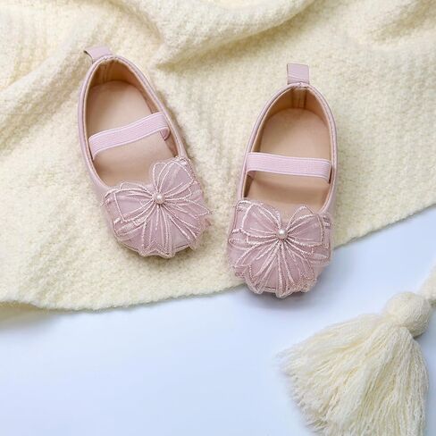 Infant Baby Girls Dress Shoes Newborn Bowkont Mary Jane Flats Non-Slip Lightweight Soft Sole Toddler First Walkers Princess Wedding Shoes in Saudi Arabia