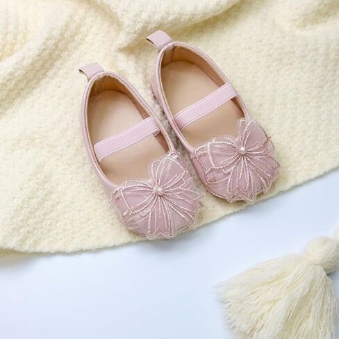 Infant Baby Girls Dress Shoes Newborn Bowkont Mary Jane Flats Non-Slip Lightweight Soft Sole Toddler First Walkers Princess Wedding Shoes in Saudi Arabia